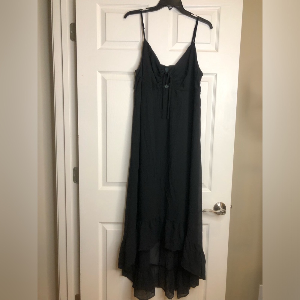 wild fable Black Sleeveless Maxi with Ruffle Hem and Tie Front